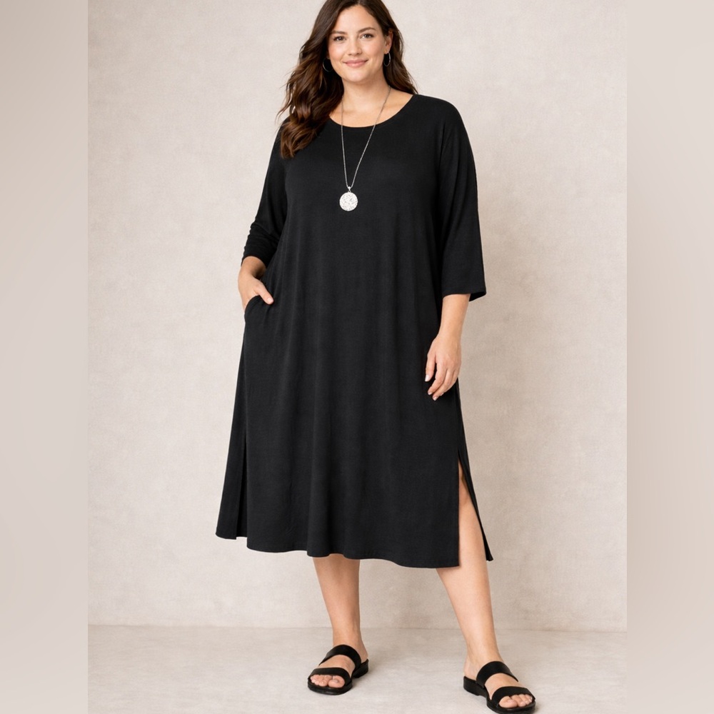 J. Jill Black Long Sleeve Midi Pocket Dress